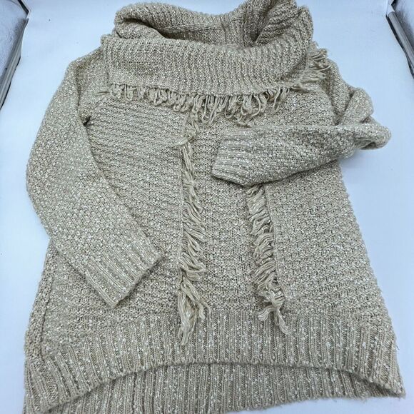 POL Oversized Cream Cowl Neck Sweater Size Small Fringe - Picture 1 of 5